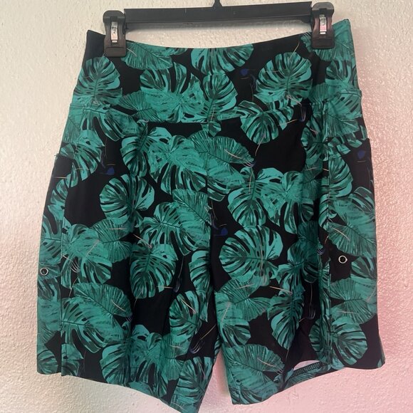 Gradual Shorts Adult M Green Black Leaf Plants Brief Lined Active Stretch Swim - Picture 2 of 10
